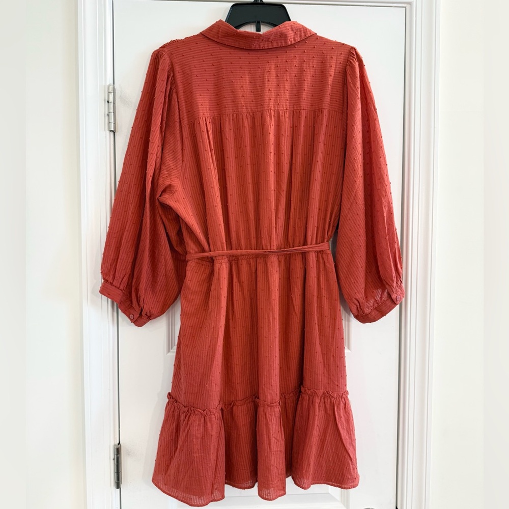 Textured Rust Button Front Belted Shirt Dress Size 1X - Picture 7 of 12